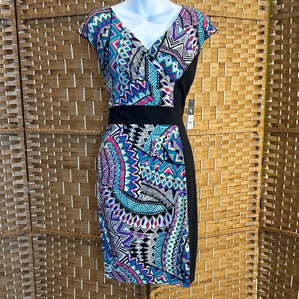 Donna Ricco Printed Sheath Dress NWT Size 8 Geometric Colorblock